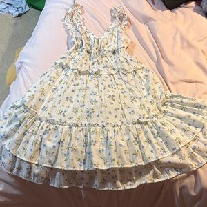 Altar'd State Floral Ruffle Dress - White and Blue